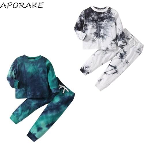 2021 0-6Y Toddler Baby Boy Tie-dye Clothing Long Sleeve Round Neck Sweatshirt+Trousers Casual Autumn Outfits 2pcs Set