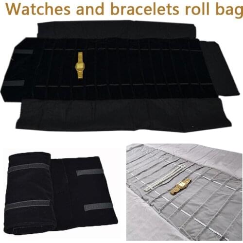 Jewelry Props Black/Grey Velvet Jewelry Watch Storage Case Chain Watch Display Show Carrying Bag Travel Roll
