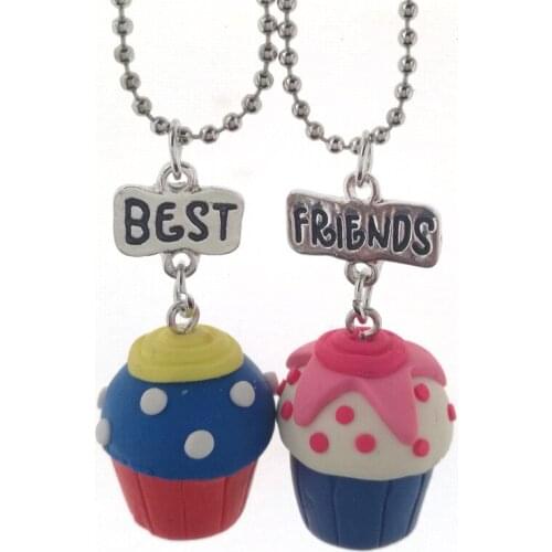 Children Best Friend Necklace Polymer Cay Simulation Cup Cake Pendant BFF 2 Necklace Friendship Jewelry Gifts For Kids 10 Set