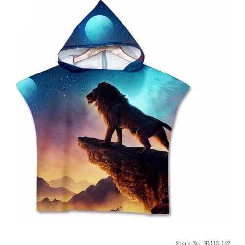 3D Wolf-lion Animal Double-sided Print Childrens Bathrobe Girls and Boys Can Wear Quick-drying Absorbent Cloaks