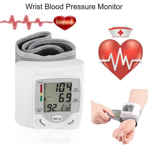Wrist Blood Pressure Monitor Portable Automatic Digital LCD Device Heart Beat Rate Pulse Display Meter Measure Tonometer White