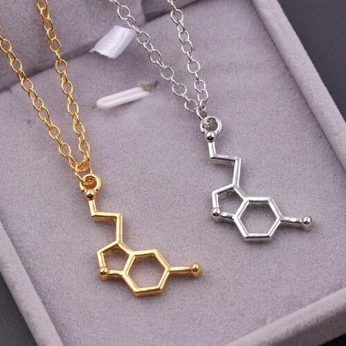 Geometric Statement Necklace Women Female Serotonin Molecule Pendant DNA Polygon Caffeine Chain Necklace Jewelry Gift For Girls