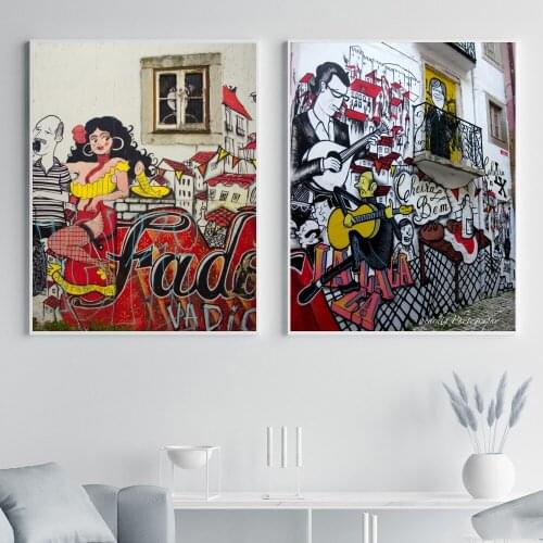 Canvas Print Girl Picture Wall Artwork Guitar Paintings Man Home Decor Lisbon Modular Graffiti Poster For Living Room Framework