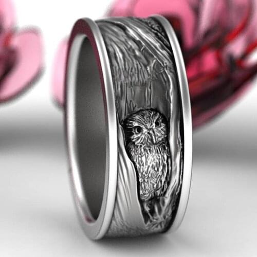 Creative Design Vintage Carved Owl Ring for Mens Womens Finger Punk Hip Hop Multi Size Gun Black Ring Jewelry
