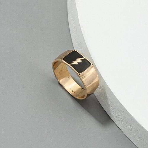 Ins Men Black Enamel Bolt Lightning Minimalism Knuckle Finger Band Rings Korean Fashion Women Party Jewelry