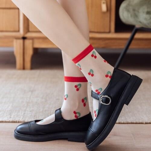 Women Casual Socks 2021 Spring New Girl Color Women Fashion Long Thin Soft Socks Women Breathable Transparent Dots Summer Style
