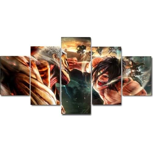 Attack On Titan Manga Anime Art Prints Giant Eren Canvas Poster Wall Artwork,No Frame,5Pcs