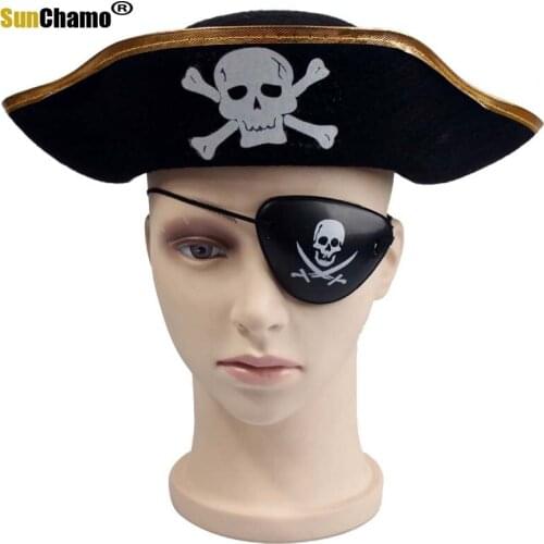 2021 Pirate Equipment Captain Hat Eyeshade Flag for Costume Halloween Party Performances Cosplay Supplies Gift