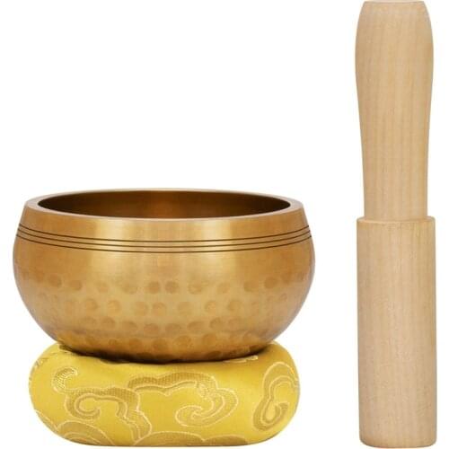 Hot-Tibetan Singing Bowl Set Handcrafted Metal Brass Bowls with Hammered Mallet Silk Cushion for Meditation Yoga Heart Peace