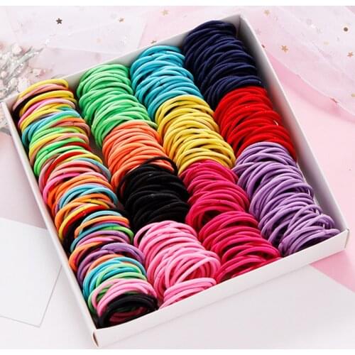 100PCS/Set New Girls Candy Colors Nylon Basic Elastic Hair Bands Kids Rubber Bands Headband Scrunchie Fashion Hair Accessories