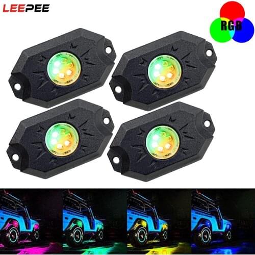 12/24V RGB Rock Music Lights 4pcs LED Bluetooth APP Control Car Accessories Underbody Neon Atmosphere Lamps