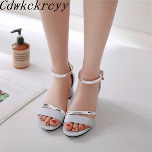 Summer New pattern Europe and America fashion Simplicity High-heeled Women sandals Golden silvery Student Women sandals 34-46