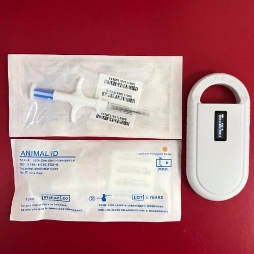 ISO11785/84 FDX-B Pet Microchip Scanner RFID Reader dog chip reader cat reader + 10pcs 1.4*8mm FDX-B pet microchips syringe