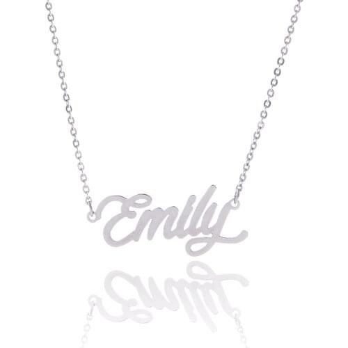 Silver Color English Name Necklace Customized Nameplate Birthday Stainless Steel Engraving Gift Personalized Jewelry