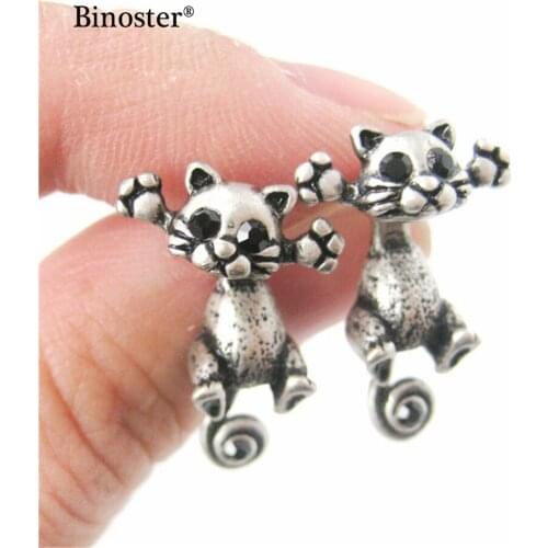 New Lovely Handmade metal Cat Earrings Cute Cartoon Stud Earring Jewelry For Women girl kid birthday present Christmas gift