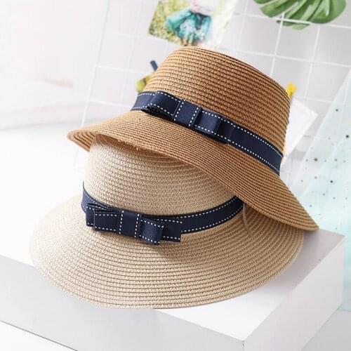 New Straw Hat Women Summer Hat Beach Ladies Casual Flat Bowknot Panama Hat Breathable FashBreathable Fashion Sun Hats for Women