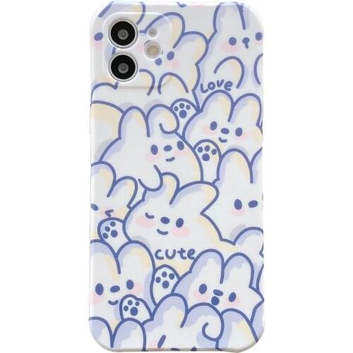 Cartoon Full Rabbits Silicon Case for iPhone 12 Pro Max Back Phone Cover for 12 Mini 11Pro Max X XS XR 6 8 7 Plus SE 2020 Capa