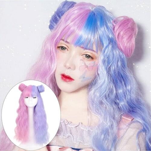 DIANQI Synthetic Natural Wig Long Wavy Lolita Cosplay Wig With Bangs Pink Purple Color Cute Heat Resistant Fibre