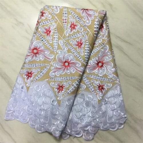 SJ Lace 5 Yards 2021 New African Lace Fabric Embroidery Swiss Voile Lace In Switzerland High Quality Dubai Cotton Dress pl5-22