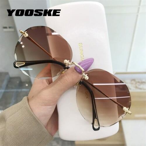 YOOSKE Cat Eye Sunglasses Women Trendy Rimless Sun Glasses Ladies Gradient Shades Framless Eyewear UV400