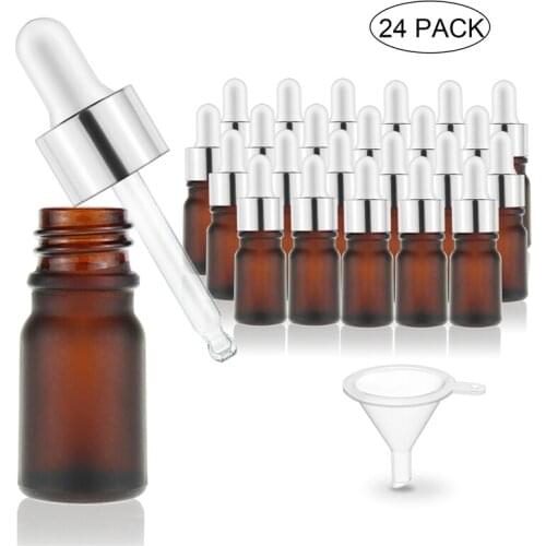 5ml Glass Dropper Bottles Amber Frosted Essential Oil Bottles With Glass Pipettes Travel Bottle - pack of 24
