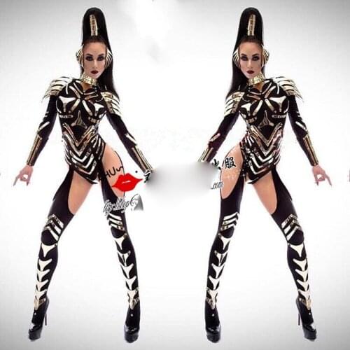 Singer gogo DS dance clothes for show performance set Nightclub bar new futuristic black technology female warrior costume