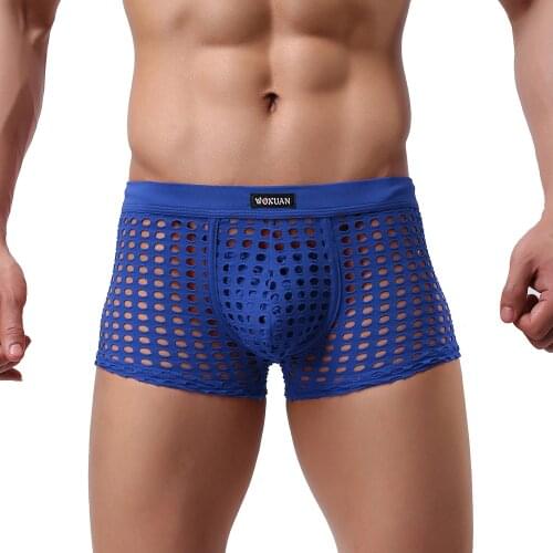 Men Underwear Sexy Hollow Boxer Shorts Fashion Transparent Boxer Mens Boxershorts Sexy Mesh See Through Underware Gay Boxers XXL