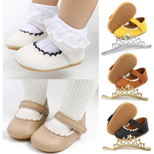 #VW Fashion Princess Shoes For Baby Kids Girls With Soft Non-Slip Prewalker Flat Walking Shoes&Crown Headband chaussures fille