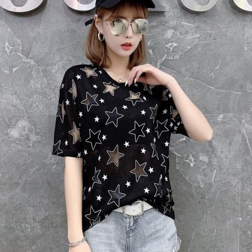 Fashion Personality 3D Hollow T-shirt Womens Summer Large Size 3XL Short Sleeve Female Casual Black Tee Shirt Summer 2021