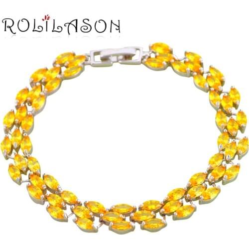ROLILASON Cheap and cheerful Lover Gift for Women Yellow Zircon Silver Plated Trendy Fashion Jewelry Charm Bracelets TBS1122