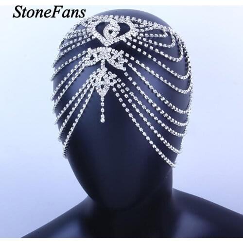 Stonefans Luxury Rhinestone Forehead Jewelry Indian Headpiece for Women Bridal crystal hair accessories heart head chain hat