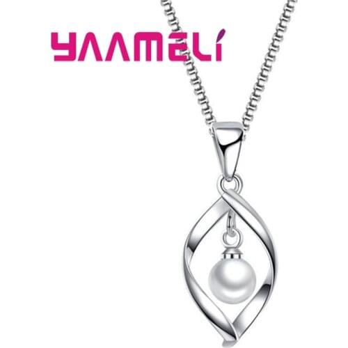 New Fashion Luxury Elegant Mystery Necklace 925 Sterling Silver Embellished White Faux Pearl Collar For Girl Woman Gift