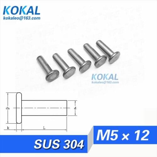 [304-M5*12]100PCS Free Shipping 304 stainless steel M5 Series flathead SOLID rivets M5*12mm WITH 12MM LENGTH RIVETS