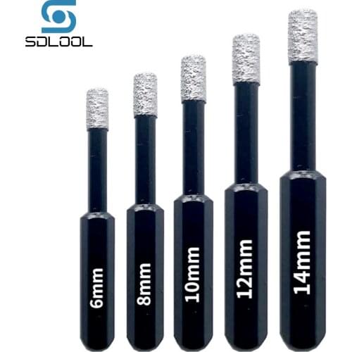 5PCS 6mm-14mm Brazed Dry Drill Bit Marble Granite Vitrified Brick Hole Opener Diamond Drill Bit