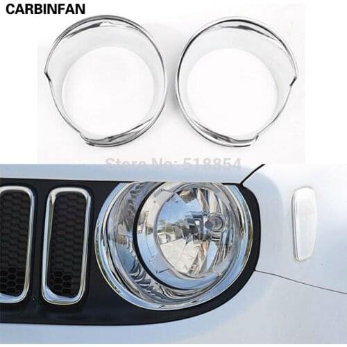 ABS CHROME FRONT HEAD LIGHT LAMP COVER TRIM OVERLAY MOLDING STYLING GARNISH HEADLIGHT RING FRAME FIT FOR 2015 2016 JEEP RENEGADE