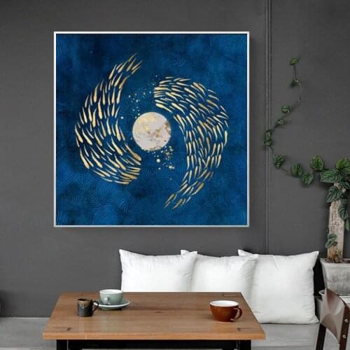 Modern Chinese Style Abstract Golden Fishes Posters and Prints Canvas Painting Wall Pictures for Study Room Decoration Cuadros