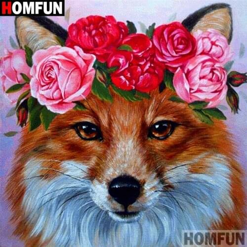 HOMFUN Full Square/Round Drill 5D DIY Diamond Painting "Animal fox flower" 3D Diamond Embroidery Cross Stitch Home Decor A19628