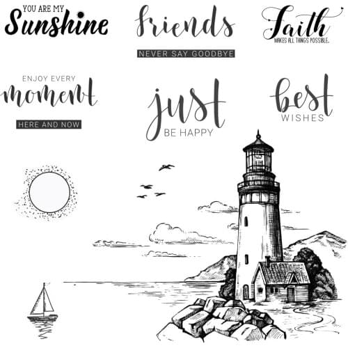 AZSG Sea Tower and Boat Clear Stamps Rubber Silicone Seal for DIY Scrapbooking Card Making Album Decoroation Crafts