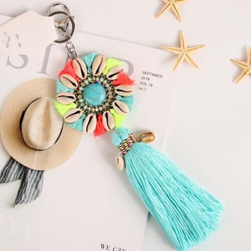 Bohemia Handmade Shell Stone Keychain Tassel Pendants Summer Jewelry For Women Bag Accessories