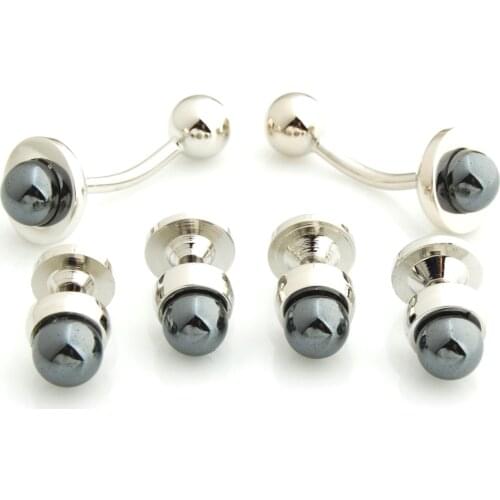 YHCS-12 Elegant Hematite Stone Cufflinks and Tuxedo Studs Set for Mens Shirt Accessories