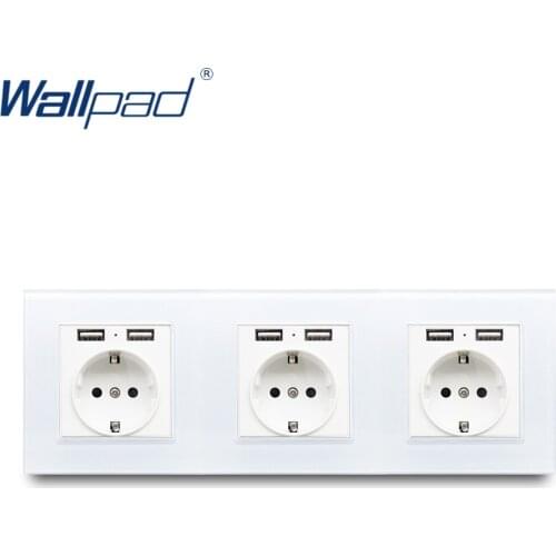 EU Power Socket with 2.4A USB Wallpad Luxury Temepred White Glass Panel 16A AC 90V-265V 2.4A USB Charger Plate
