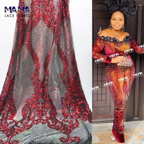 Gradient Sequins Net Lace Fabrics 2021 African Guinea Gold Sequined Mesh Prom Wedding Bridesmaid And Bride Dresses Net Sewing