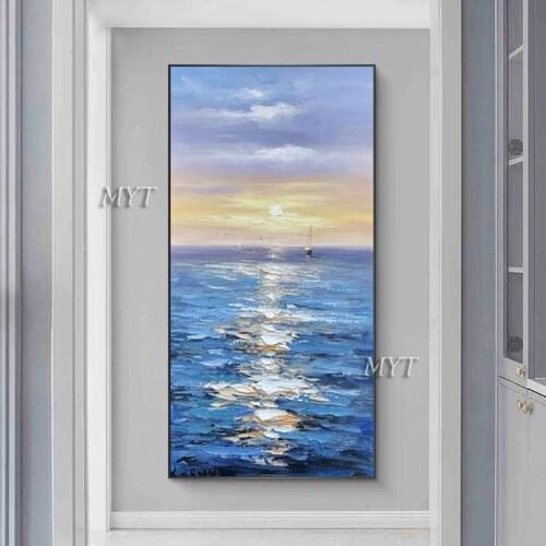 Free Shipping Artwork Boat In Sea Paintings Hand-Painted Abstract Oil Painting On Canvas Home Decor Wall Art Picture Unframed