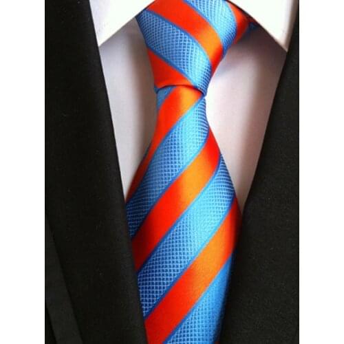 8cm Classic Design Tie High Quality Woven Necktie Orange with Blue Stripe