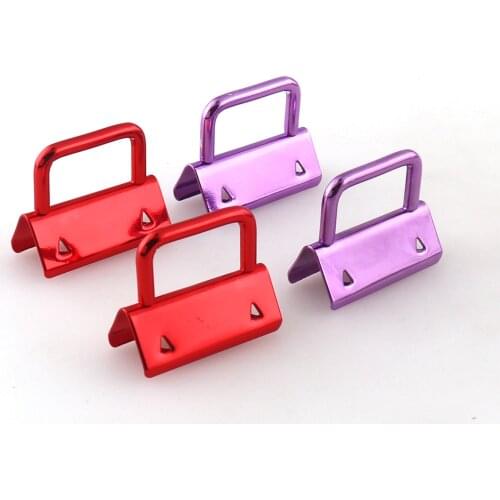 Red Metal Key Fob Hardware with Key Rings 1 1/4 Inch Key Chain Hardware for Wristlet Lanyard Faux Leather Key Fob For Webbing