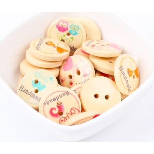 Mix Love Heart Pattern Round Wooden Buttons Handmade Accessories Decoration Sewing Scrapbooking Crafts DIY 20mm 30pcs