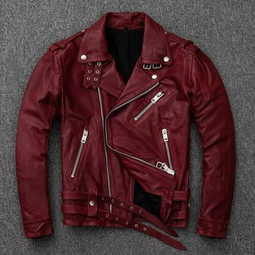 Genuine Leather Jacket Men Vintage Sheepskin Coat Short Biker Motorcycle Mens Leather Jackets Chaqueta Cuero Hombre KJ3193