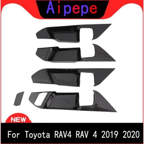 LHD! For Toyota RAV4 XA50 2019 2020 Carbon Style Car Door Interior Handle Bowls Decoration Cover Trim Car Styling