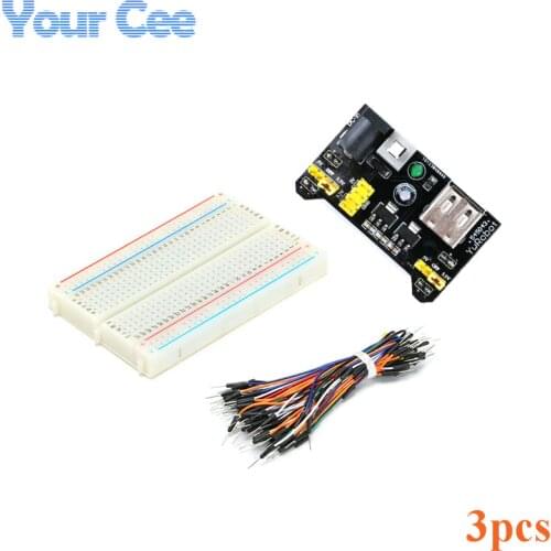 3 pcs 3.3V/5V Breadboard power module + 400 points Solderless Prototype Bread board kit + 65 Flexible jumper wires