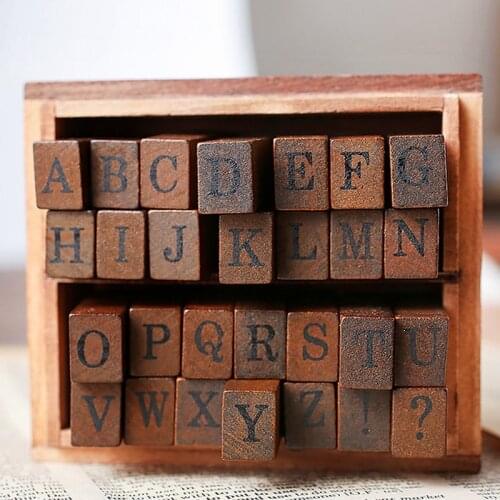 28pcs/Box Alphabet Upper Case Letters Set Wood Stamp For Stationery DIY Scrapbooking Rubber Card Making Album Decoroation Crafts